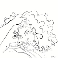 a drawing of a woman with curly hair