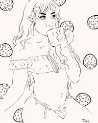 a girl in a bikini drinking a cup of coffee